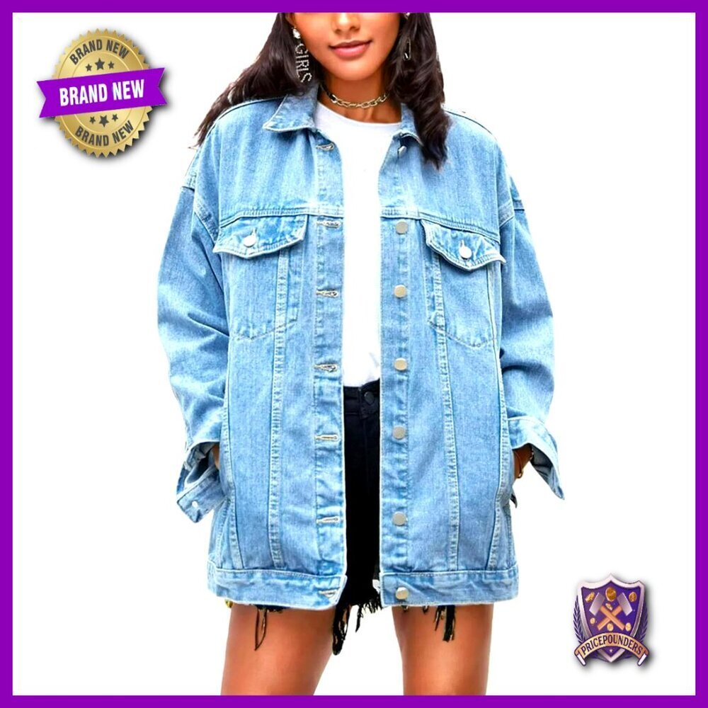 Oversized Denim Jacket Mid Long Biker Coat Classic Chic Y2K Retro Loose Fit